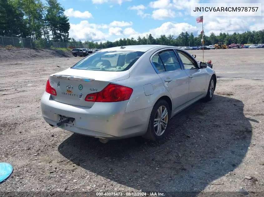 2012 Infiniti G37X VIN: JN1CV6AR4CM978757 Lot: 40075473