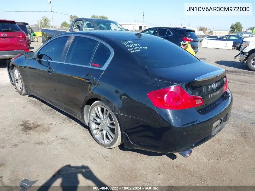 2012 Infiniti G37X VIN: JN1CV6AR3CM972030 Lot: 40488222