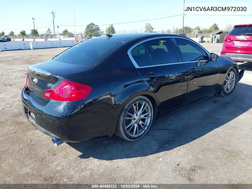 2012 Infiniti G37X VIN: JN1CV6AR3CM972030 Lot: 40488222