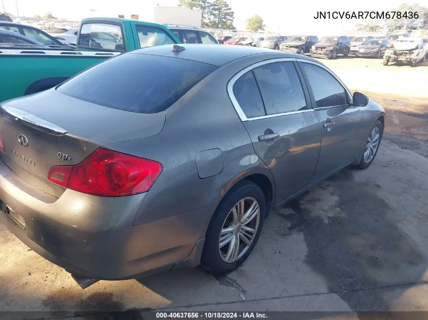 2012 Infiniti G37X VIN: JN1CV6AR7CM678436 Lot: 40637656