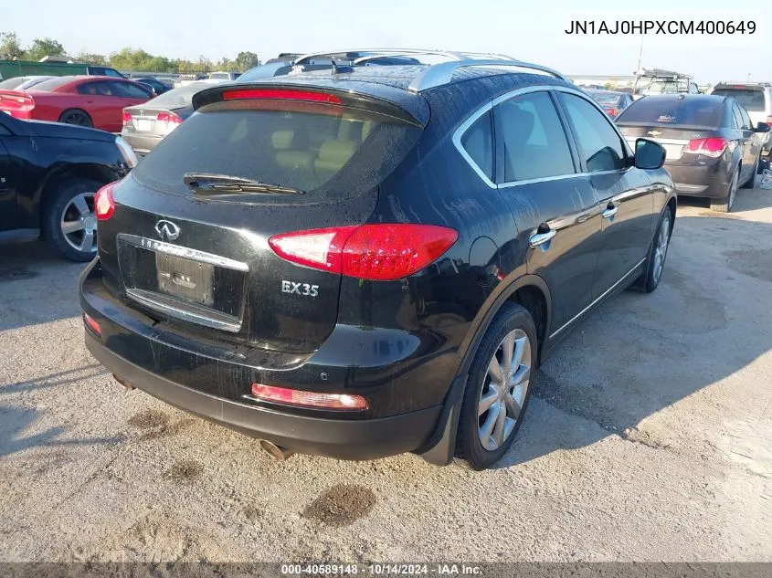 2012 Infiniti Ex35 Journey VIN: JN1AJ0HPXCM400649 Lot: 40589148