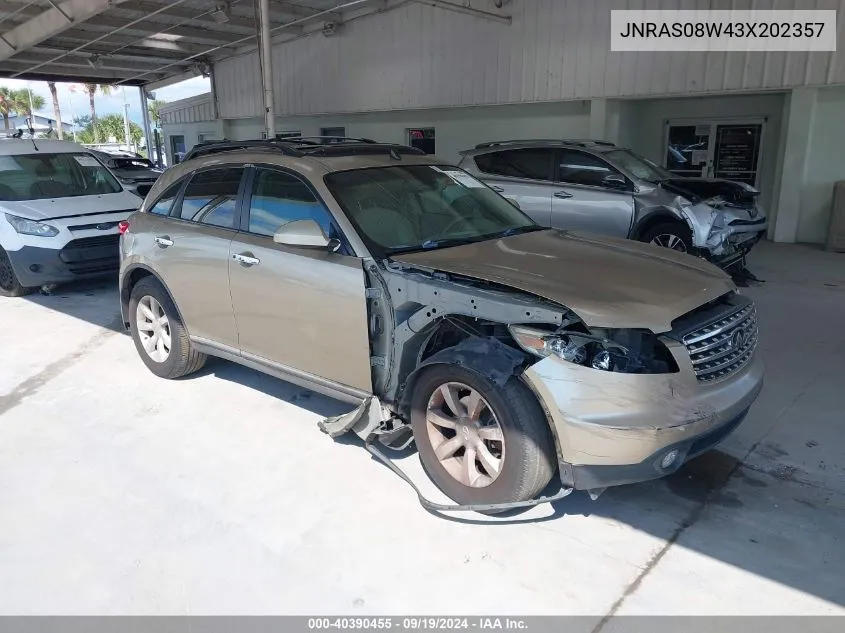 2003 Infiniti Fx35 VIN: JNRAS08W43X202357 Lot: 40390455