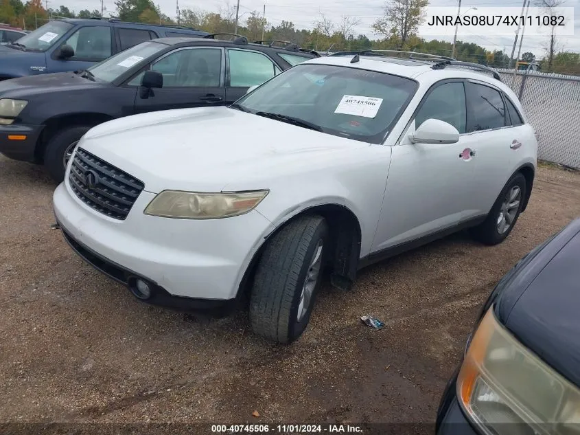 2004 Infiniti Fx35 VIN: JNRAS08U74X111082 Lot: 40745506