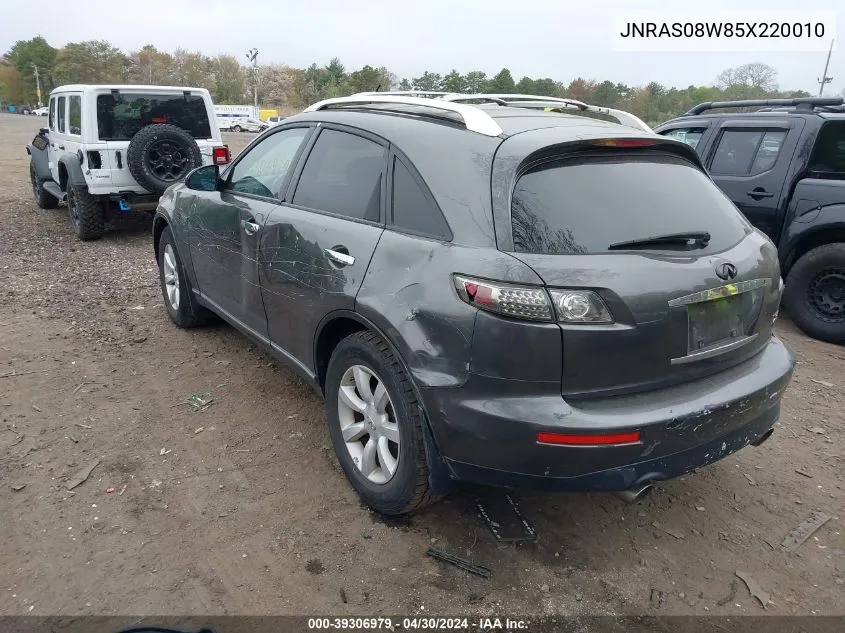 2005 Infiniti Fx35 VIN: JNRAS08W85X220010 Lot: 39306979