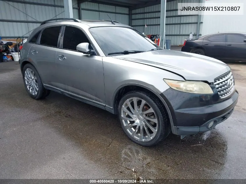 2005 Infiniti Fx35 VIN: JNRAS08W15X210807 Lot: 40550420