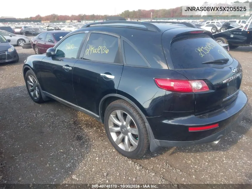 2005 Infiniti Fx35 VIN: JNRAS08WX5X205525 Lot: 40745170