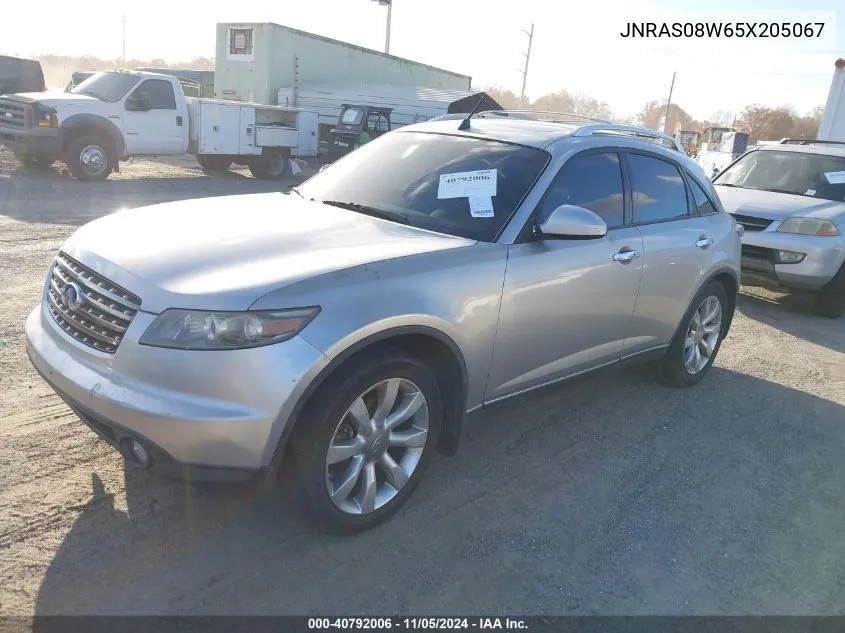 2005 Infiniti Fx35 VIN: JNRAS08W65X205067 Lot: 40792006