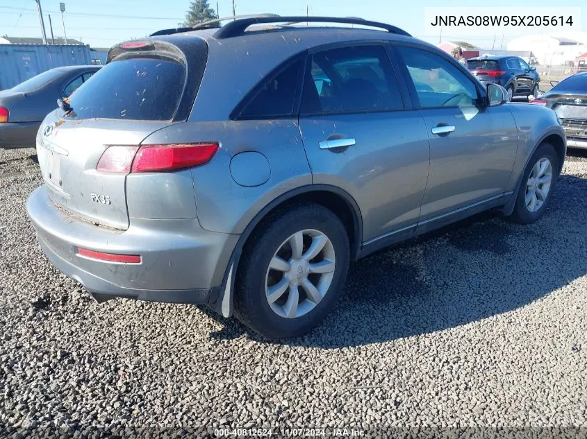 2005 Infiniti Fx35 VIN: JNRAS08W95X205614 Lot: 40812524