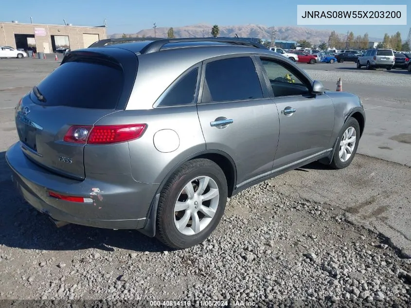 2005 Infiniti Fx35 VIN: JNRAS08W55X203200 Lot: 40814116