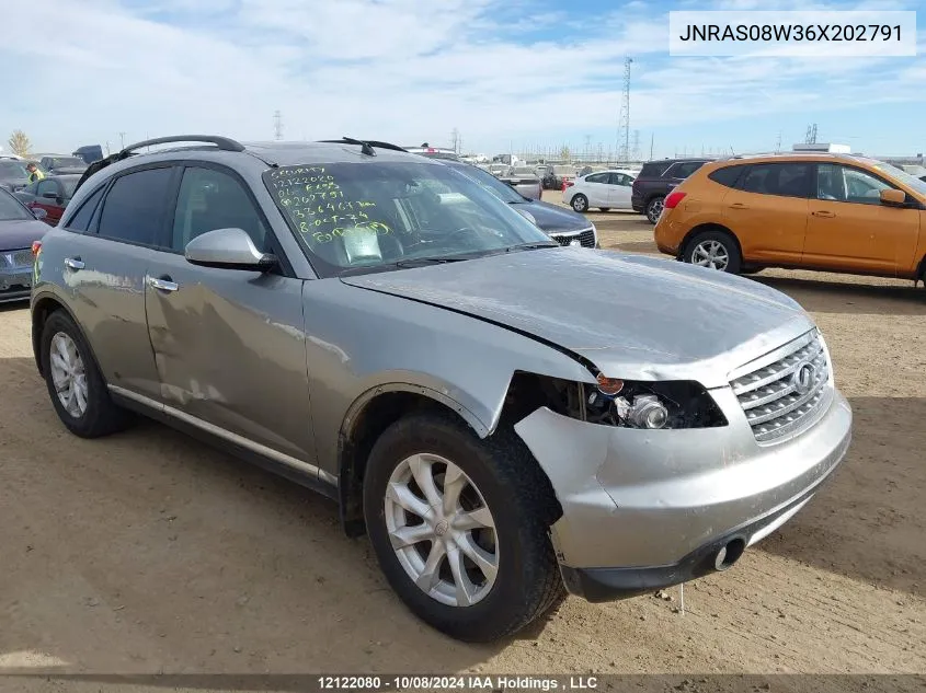 2006 Infiniti Fx35 VIN: JNRAS08W36X202791 Lot: 12122080