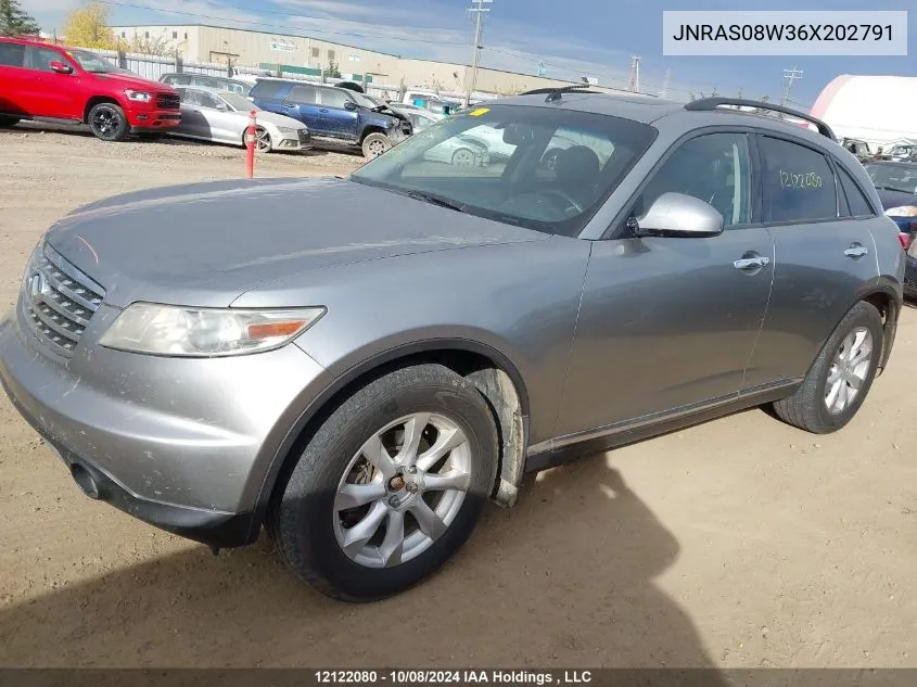 2006 Infiniti Fx35 VIN: JNRAS08W36X202791 Lot: 12122080