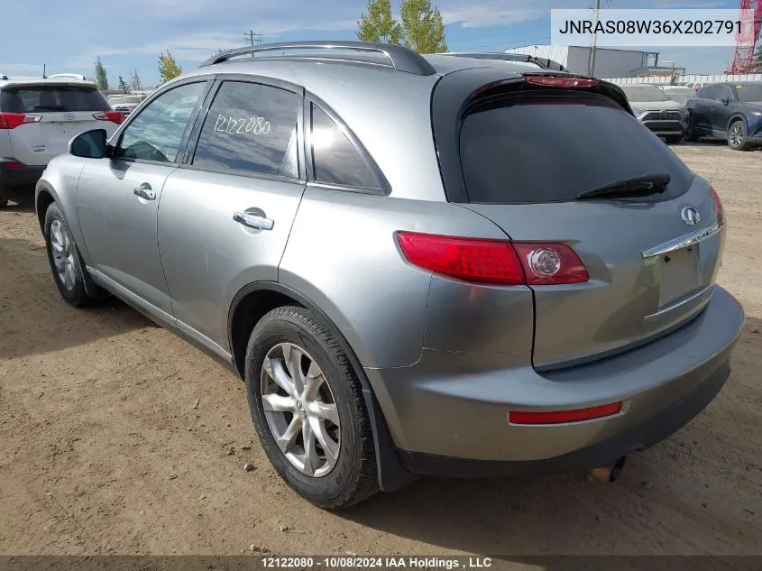 2006 Infiniti Fx35 VIN: JNRAS08W36X202791 Lot: 12122080