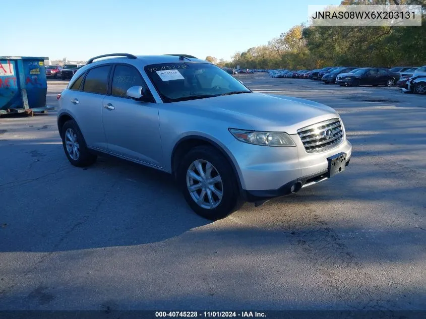 2006 Infiniti Fx35 VIN: JNRAS08WX6X203131 Lot: 40745228