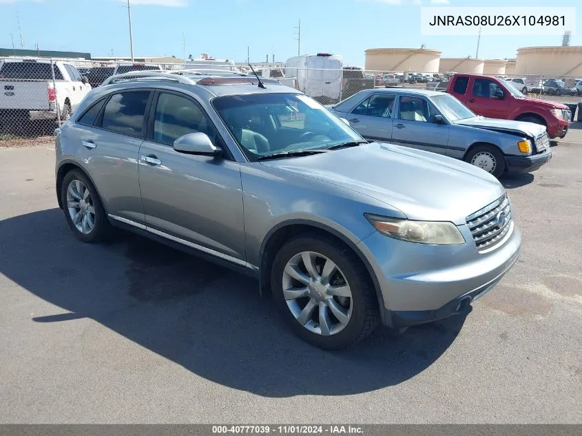 2006 Infiniti Fx35 VIN: JNRAS08U26X104981 Lot: 40777039