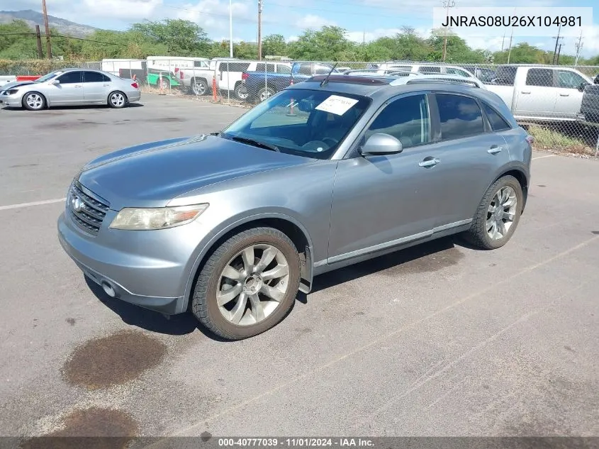 2006 Infiniti Fx35 VIN: JNRAS08U26X104981 Lot: 40777039