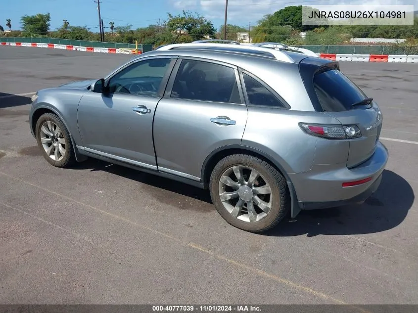 2006 Infiniti Fx35 VIN: JNRAS08U26X104981 Lot: 40777039