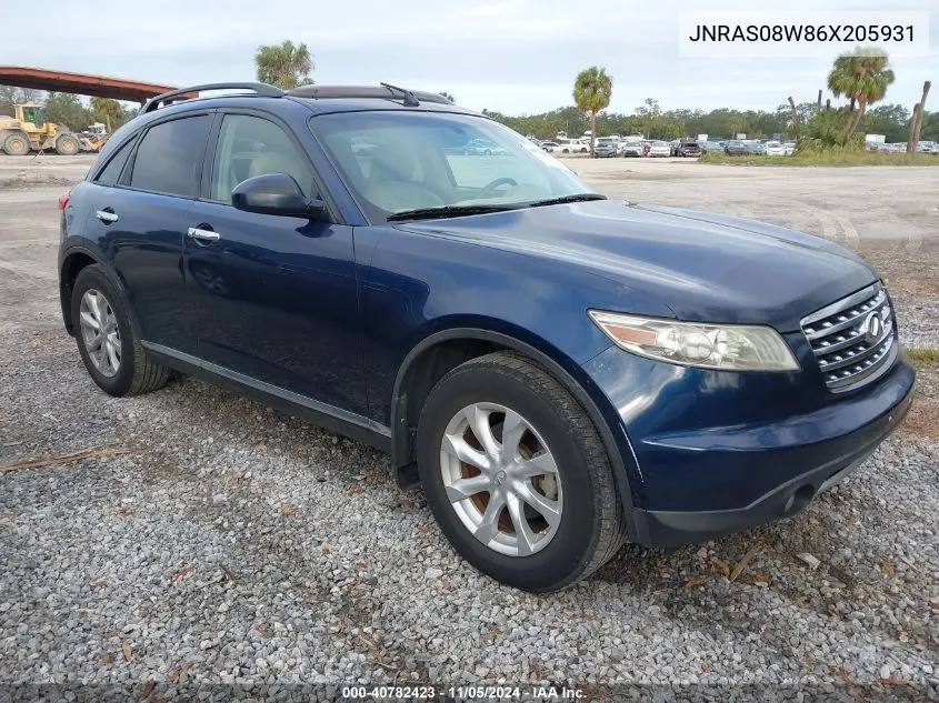 2006 Infiniti Fx35 VIN: JNRAS08W86X205931 Lot: 40782423