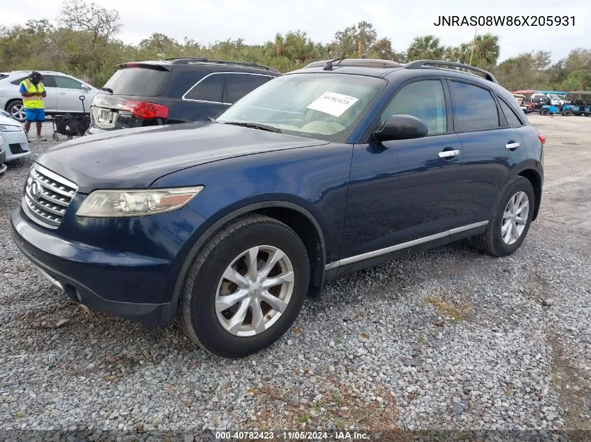 2006 Infiniti Fx35 VIN: JNRAS08W86X205931 Lot: 40782423