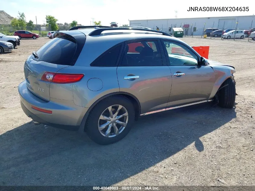 2008 Infiniti Fx35 VIN: JNRAS08W68X204635 Lot: 40049983