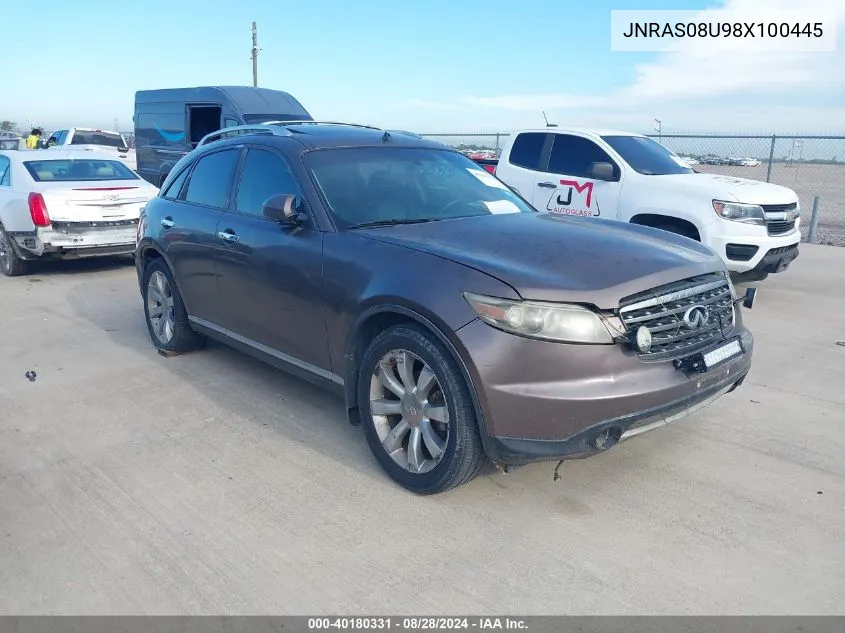 2008 Infiniti Fx35 VIN: JNRAS08U98X100445 Lot: 40180331