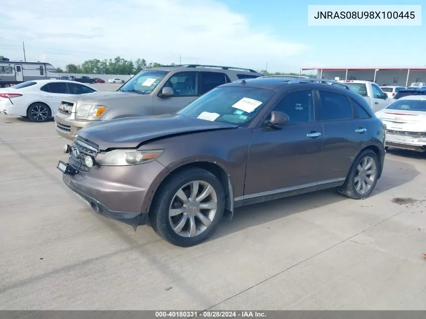 2008 Infiniti Fx35 VIN: JNRAS08U98X100445 Lot: 40180331