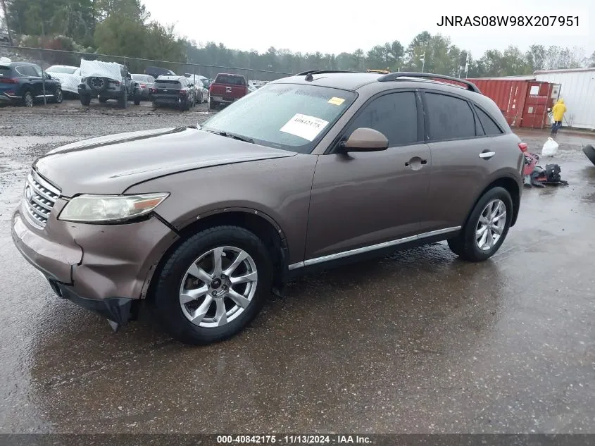 2008 Infiniti Fx35 VIN: JNRAS08W98X207951 Lot: 40842175