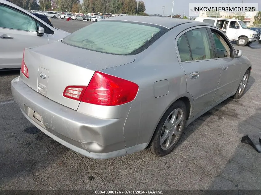 2003 Infiniti G35 Base W/6 Speed Manual VIN: JNKCV51E93M001875 Lot: 40006176