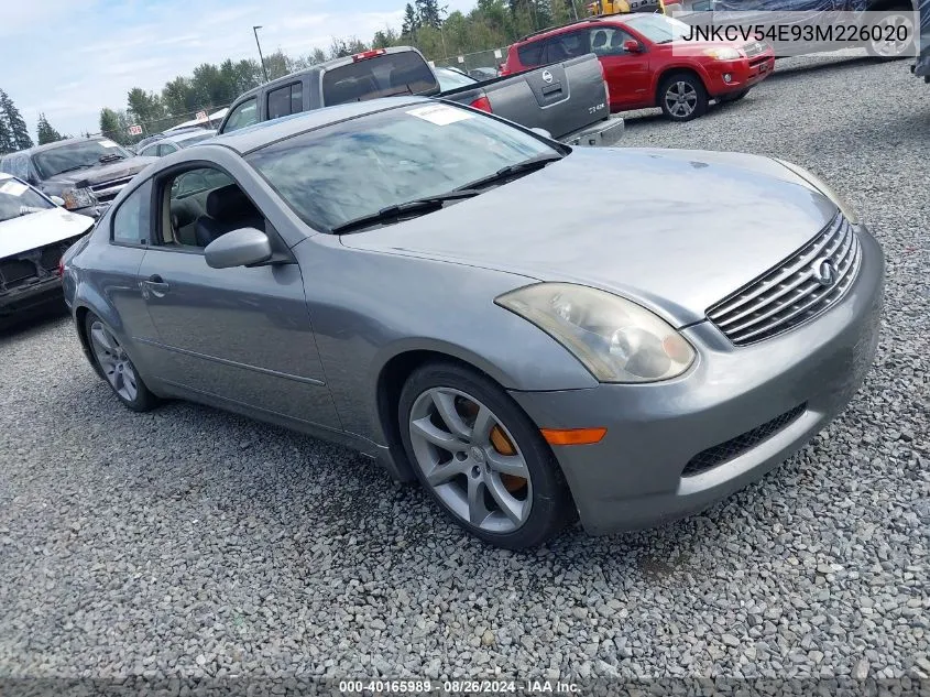 JNKCV54E93M226020 2003 Infiniti G35 Base W/6 Speed Manual