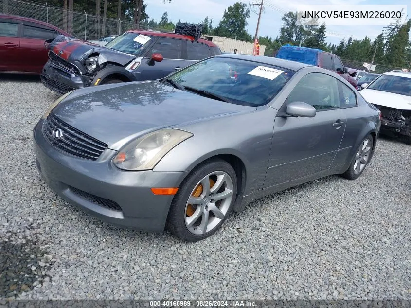 2003 Infiniti G35 Base W/6 Speed Manual VIN: JNKCV54E93M226020 Lot: 40165989