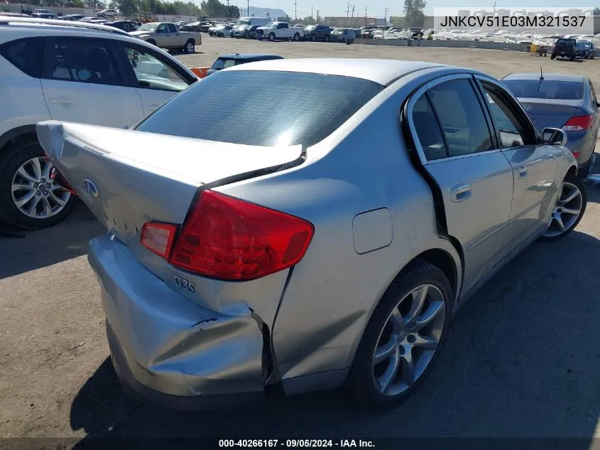 2003 Infiniti G35 Base W/6 Speed Manual VIN: JNKCV51E03M321537 Lot: 40266167