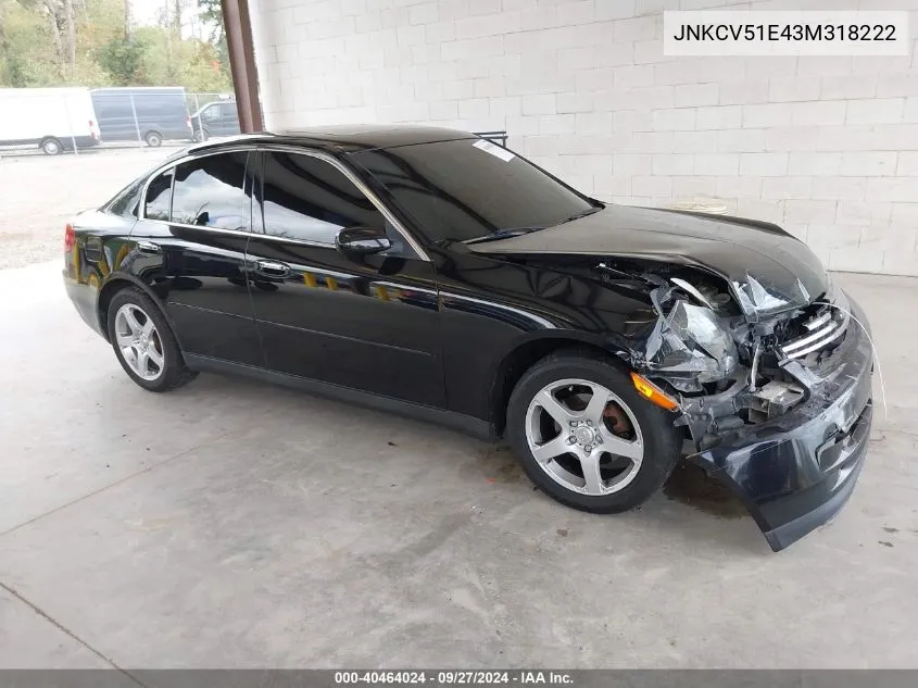 2003 Infiniti G35 Base W/6 Speed Manual VIN: JNKCV51E43M318222 Lot: 40464024