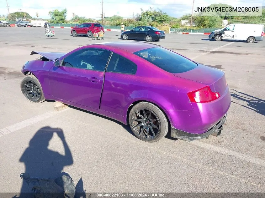 2003 Infiniti G35 Base W/6 Speed Manual VIN: JNKCV54E03M208005 Lot: 40822103