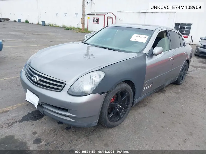 2004 Infiniti G35 VIN: JNKCV51E74M108909 Lot: 39594159