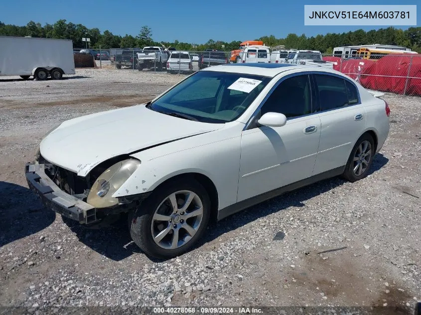 2004 Infiniti G35 VIN: JNKCV51E64M603781 Lot: 40278068