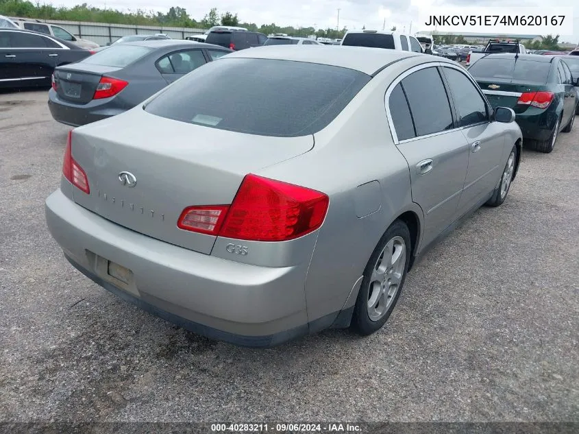 2004 Infiniti G35 VIN: JNKCV51E74M620167 Lot: 40283211