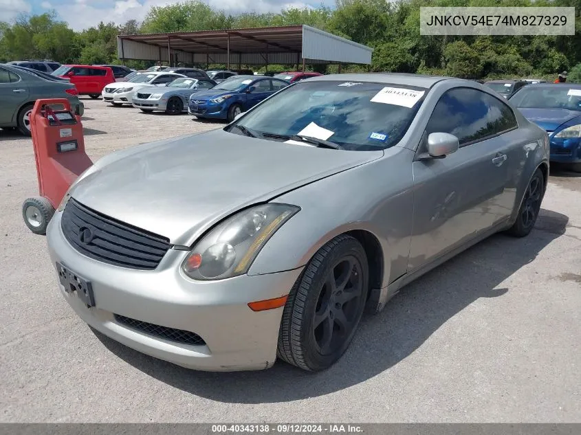 2004 Infiniti G35 VIN: JNKCV54E74M827329 Lot: 40343138