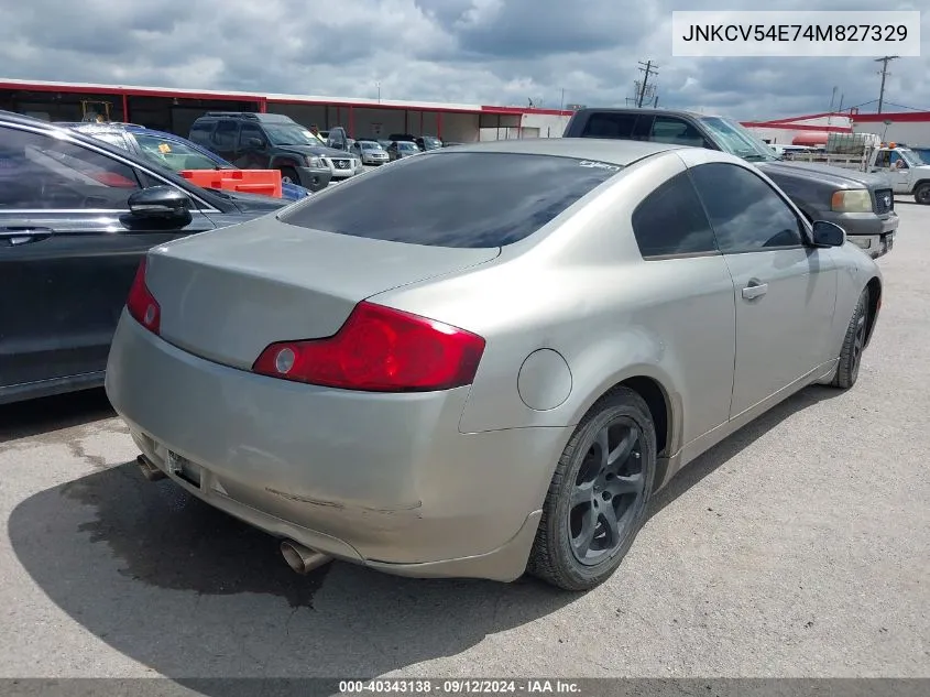 2004 Infiniti G35 VIN: JNKCV54E74M827329 Lot: 40343138