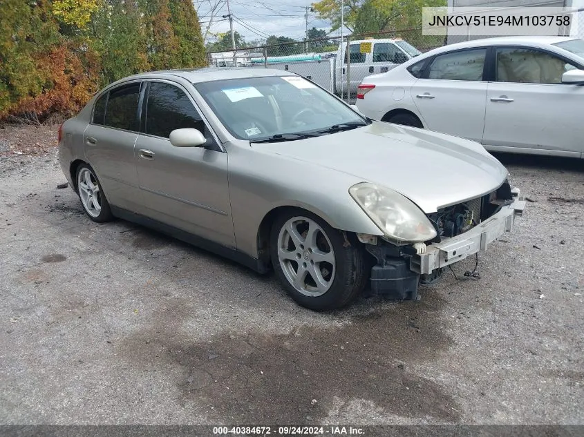 2004 Infiniti G35 VIN: JNKCV51E94M103758 Lot: 40384672