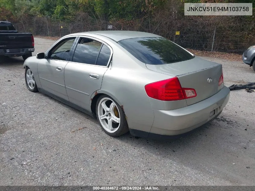 2004 Infiniti G35 VIN: JNKCV51E94M103758 Lot: 40384672