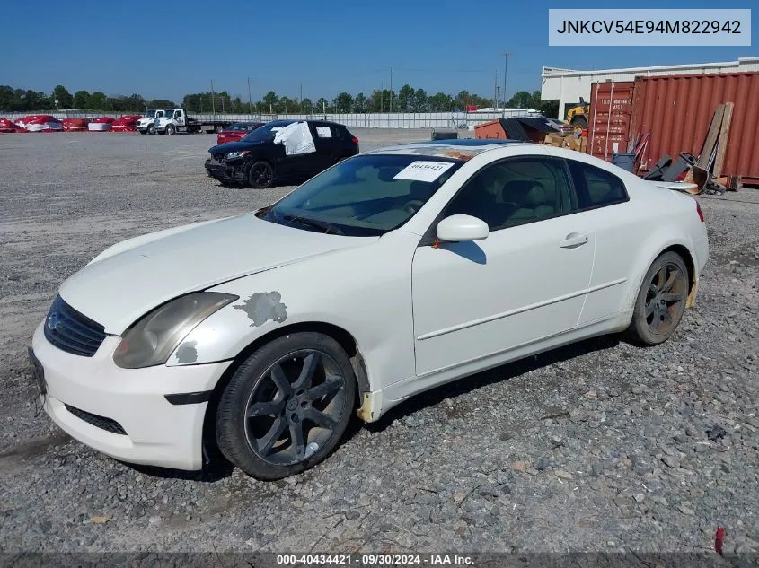 2004 Infiniti G35 VIN: JNKCV54E94M822942 Lot: 40434421