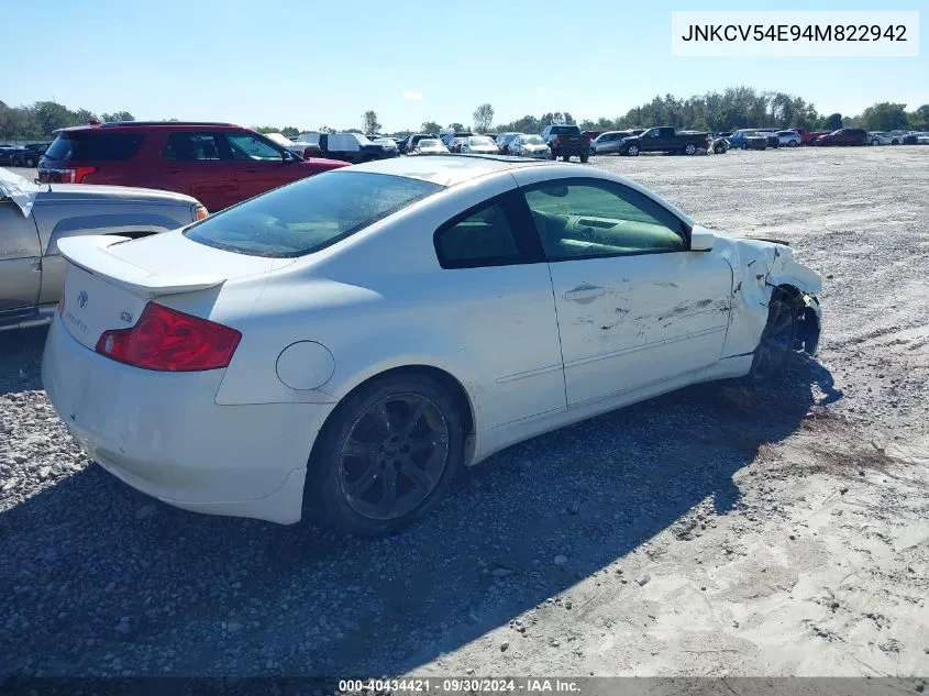 2004 Infiniti G35 VIN: JNKCV54E94M822942 Lot: 40434421