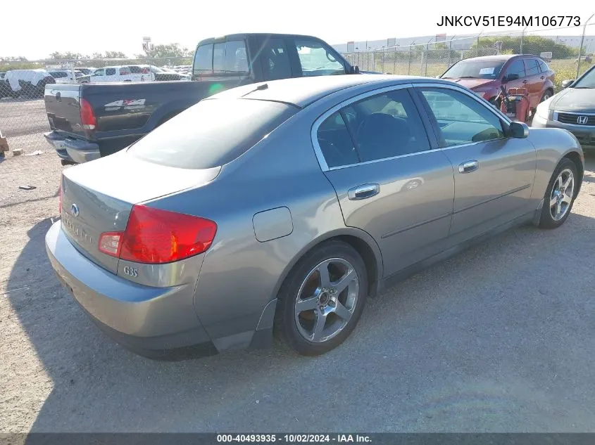 2004 Infiniti G35 VIN: JNKCV51E94M106773 Lot: 40493935