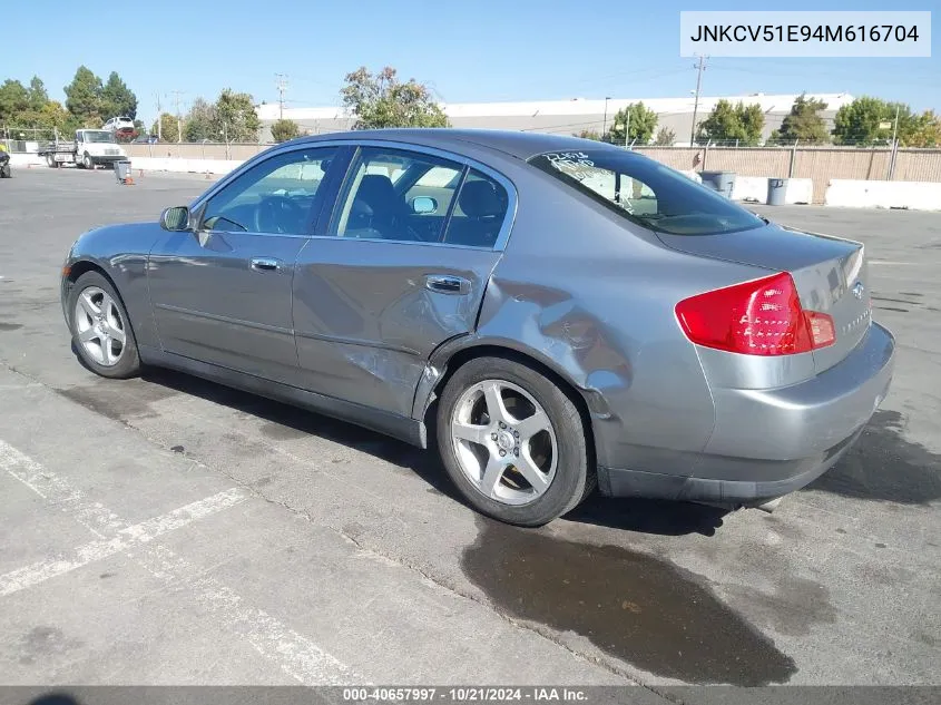 2004 Infiniti G35 VIN: JNKCV51E94M616704 Lot: 40657997