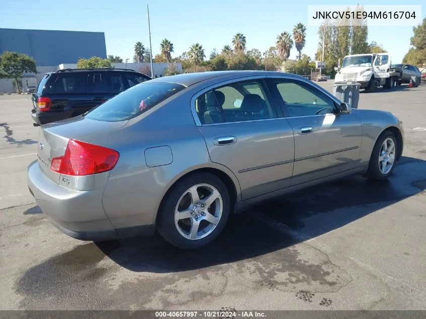 2004 Infiniti G35 VIN: JNKCV51E94M616704 Lot: 40657997