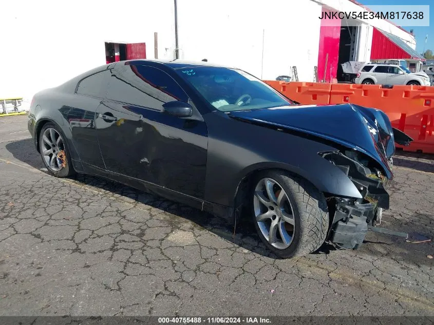 2004 Infiniti G35 VIN: JNKCV54E34M817638 Lot: 40755488