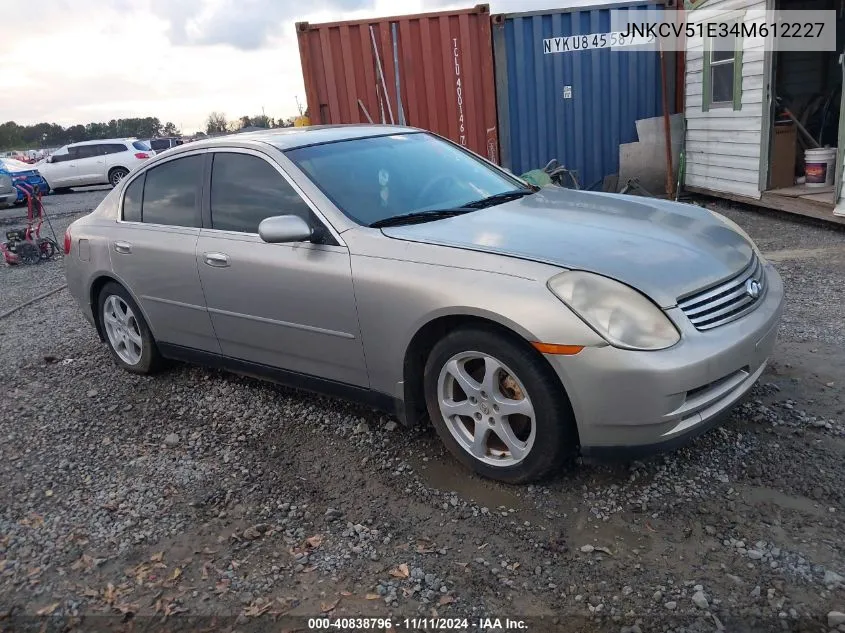 2004 Infiniti G35 VIN: JNKCV51E34M612227 Lot: 40838796