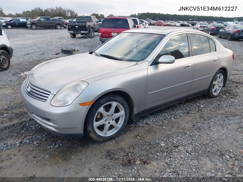 2004 Infiniti G35 VIN: JNKCV51E34M612227 Lot: 40838796