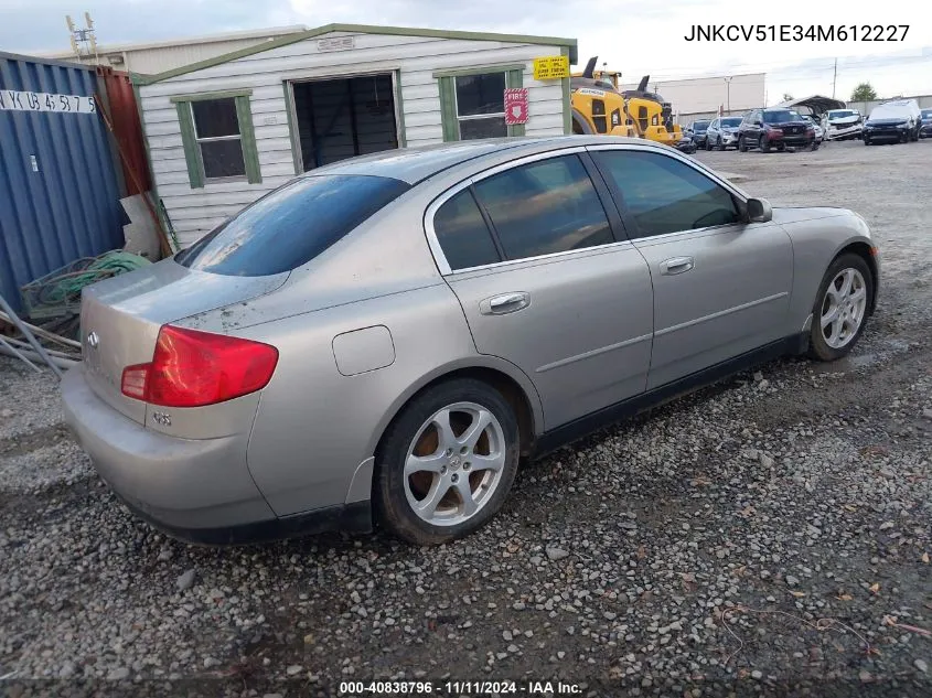 2004 Infiniti G35 VIN: JNKCV51E34M612227 Lot: 40838796