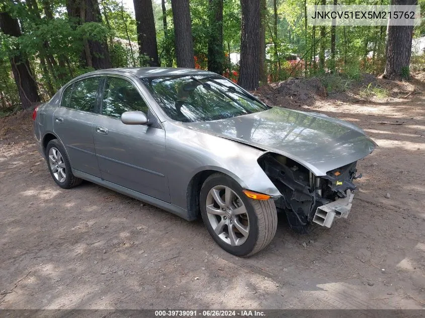 2005 Infiniti G35 VIN: JNKCV51EX5M215762 Lot: 39739091