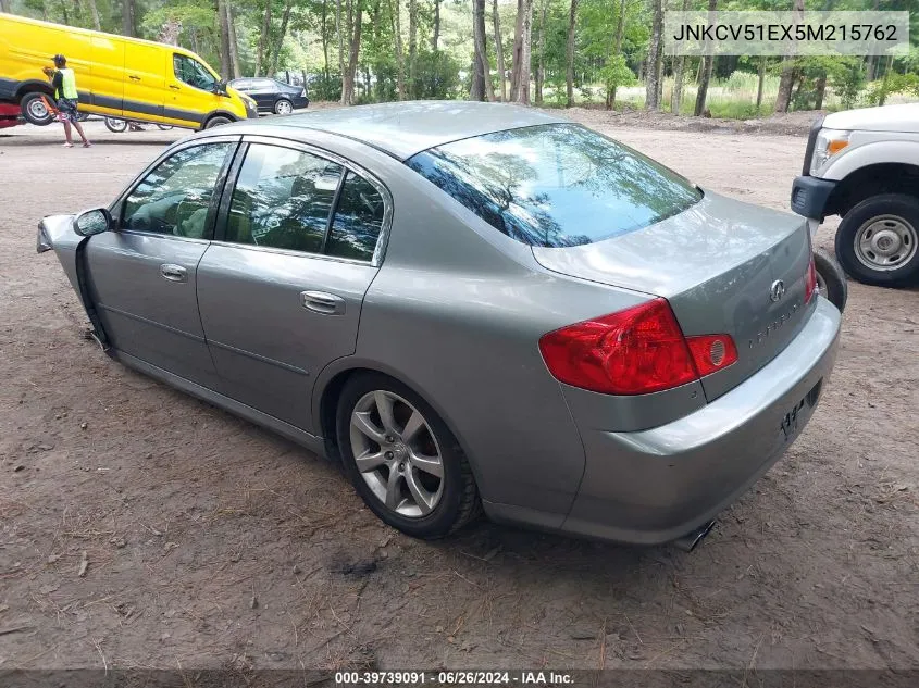 2005 Infiniti G35 VIN: JNKCV51EX5M215762 Lot: 39739091